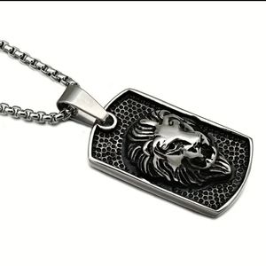 MEN'S LION PENDANT NECKLACE - SILVER BLACK